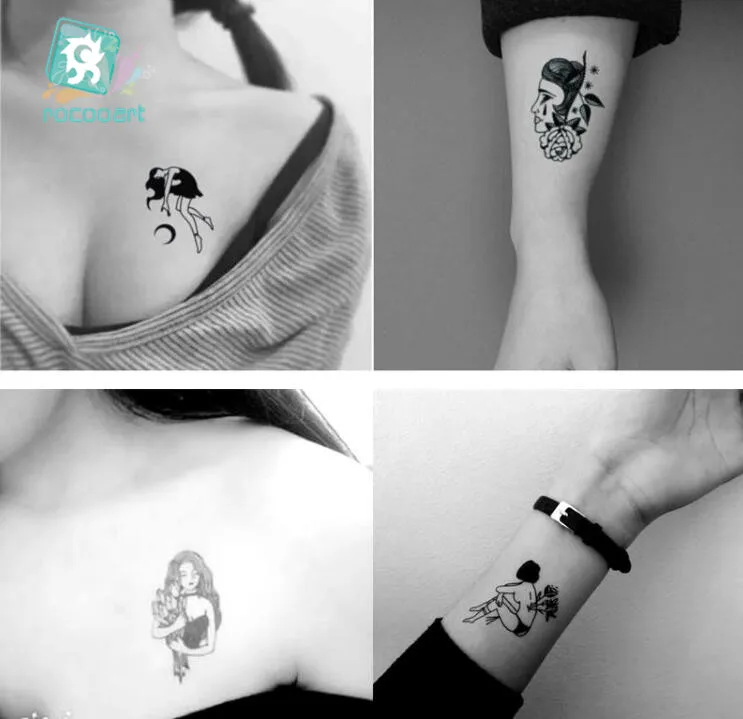 25 Sheets Different Black Small Couples Tattoos Design Sex Girl Boy Temporary Tattoo Sticker Body Art on Hands Fake Tatoo