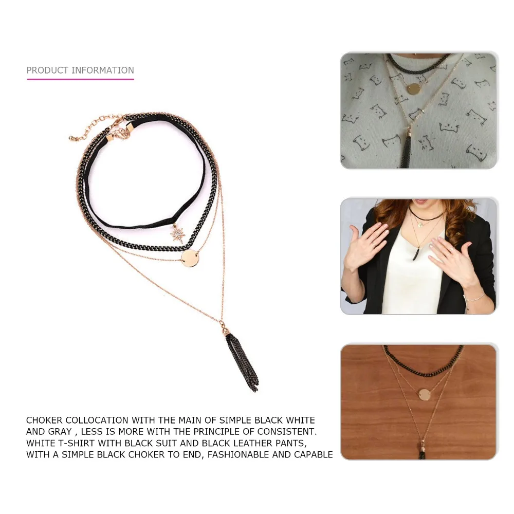 eManco Layered Chokers Necklaces for women Trendy Metal Chain Tassel Pendants Necklace women's Gothic Choker Jewelry