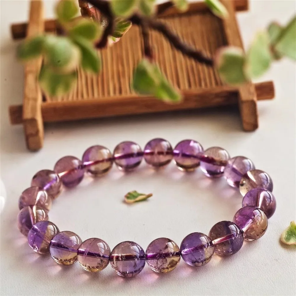 

Natural Ametrine Purple Yellow Crystal 9.5mm Round Beads Bracelet Woman Man Birthday Gift AAAAA Drop Shipping Certificate