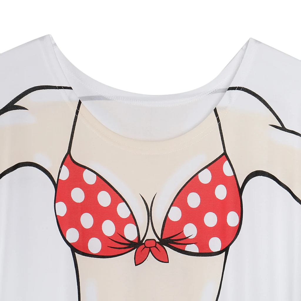 Fashion Women Ladies Red Polka Dots Bikini Cover-up T-shirt Tee Tops Birthday Pajamas Hen Night Sleepwear