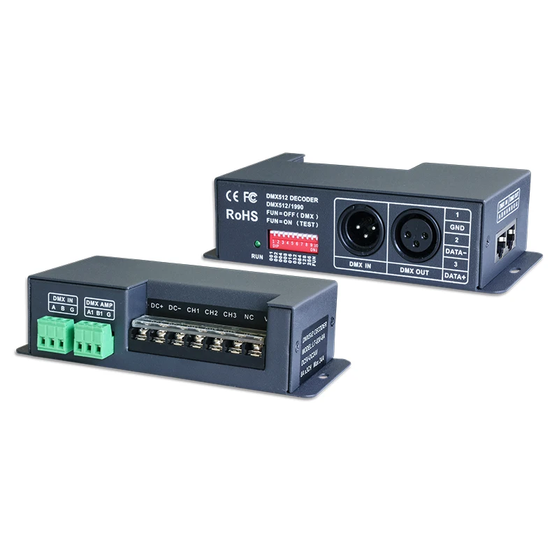 

New LTECH DMX Led decoder 8A*3CH DC 12V 3 Channel LED 5050 3528 RGB Strip DMX decoder Controller DMX512 Constant voltage Decoder
