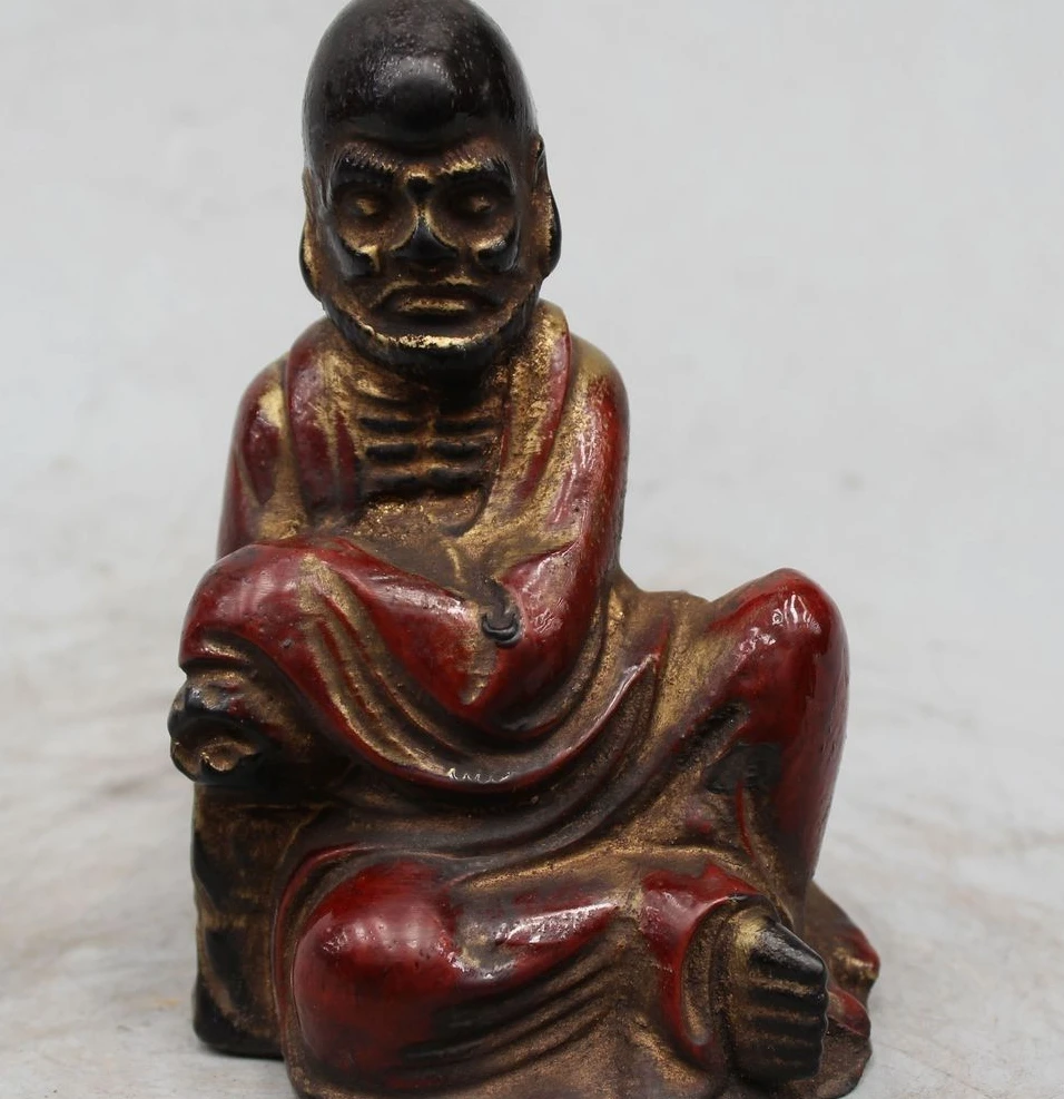 

6" China Buddhism Wood carve Arhat Seat Damo Bodhidharma Dharma Buddha Statue