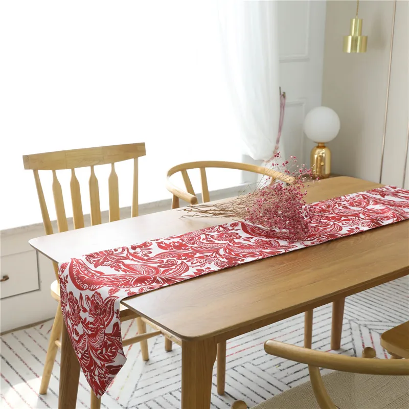 New red table runners for wedding cotton floral printed rustic dinning