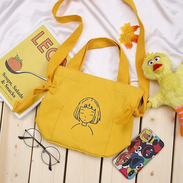 LILEN холщовые сумки женские летние Милая мультяшная сумка повседневная сумка через плечо Студенческая сумка простая хозяйственная сумка - Цвет: Yellow