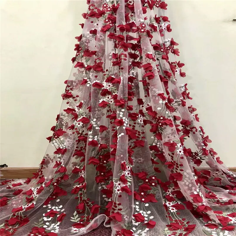 

High quality African 3d flowers Lace Fabric French 3D mesh Lace Fabric in a kind of colour for special party dress HJ796-1
