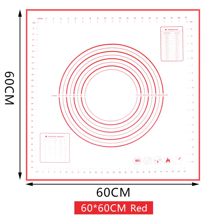 Большой размер антипригарный силиконовый коврик для выпечки многоразовый коврик для выпечки инструмент для выпечки 80*60 см/70*50 см/60*60 см/60*50 см - Цвет: 60x60CM Red
