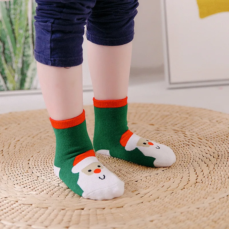 Рождественские детские носки из хлопка для маленьких девочек и мальчиков, детские полосатые махровые носки со снежинками, лосями, санта клаусом, рождественским медведем, 19 - Цвет: E