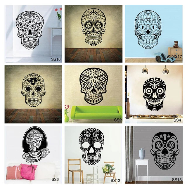 Mexican Sugar Skull office stickers dia de los muertos Vinyl Wall Sticker Decal adesivo de parede Home Decor mural wall decal Mexican Sugar Skull office stickers dia de los muertos Vinyl Wall Sticker Decal adesivo de parede Home Decor mural wall decal