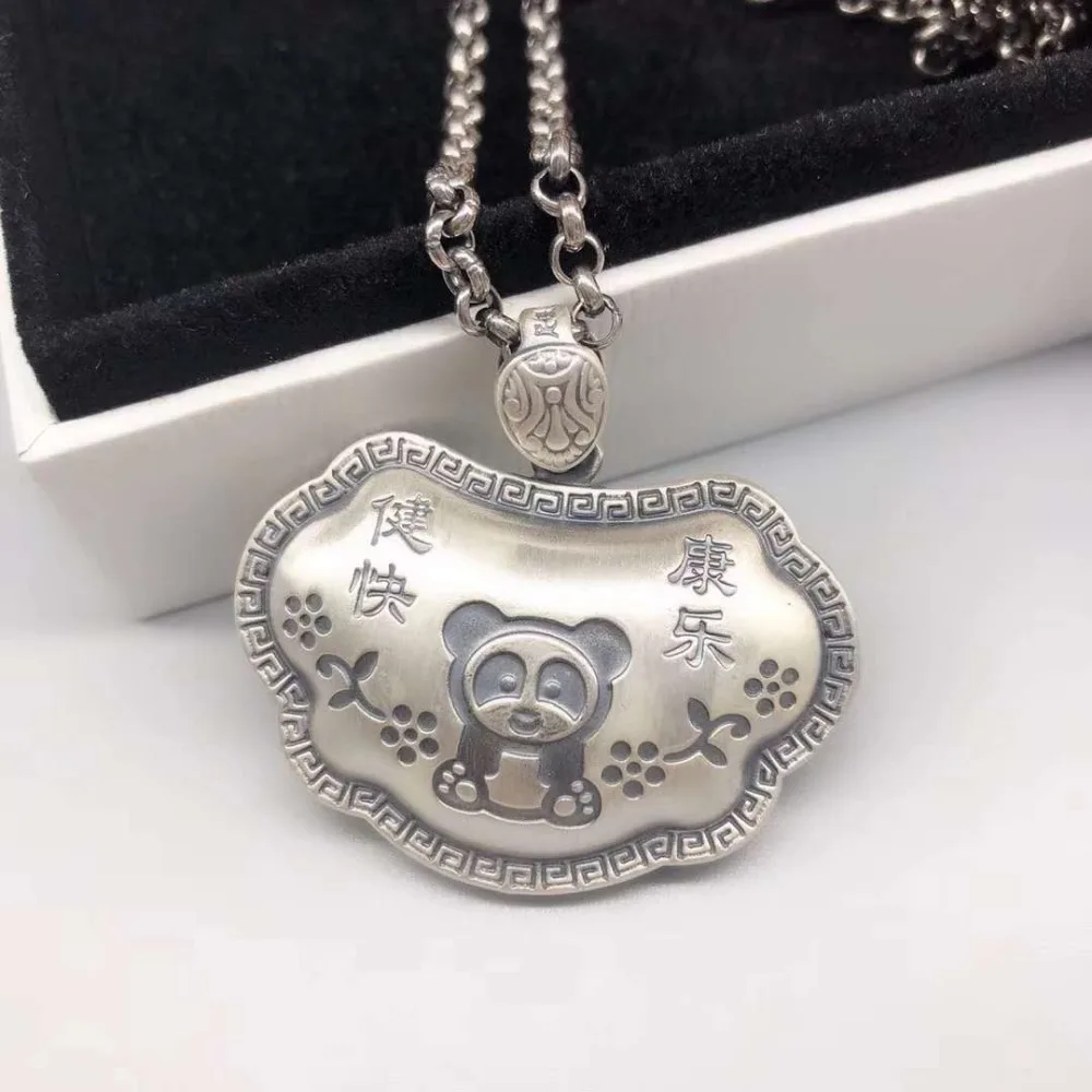 

JOOCHEER Sterling S999 999 silver Pendant vintage Necklace Chinese style vintage panda blessing Good luck happiness Buddhism