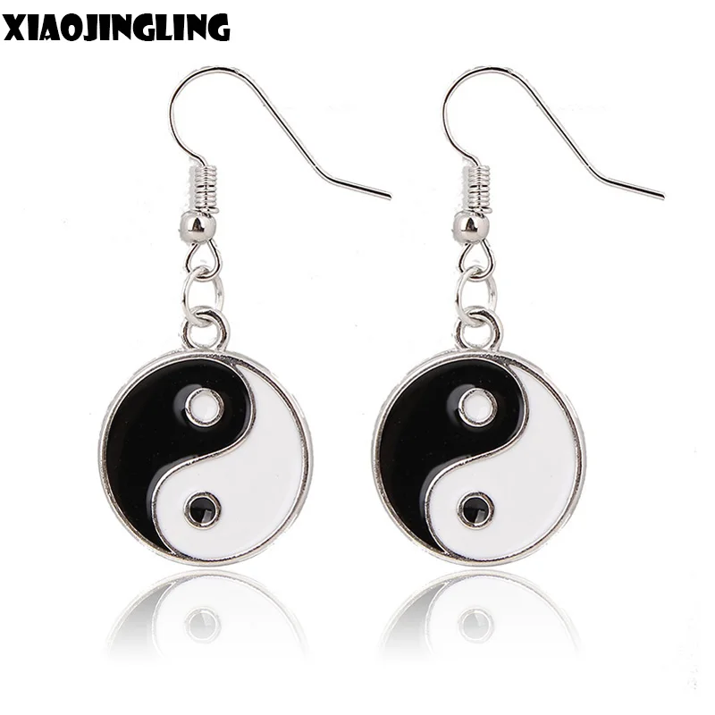 

XIAOJINGLING Handmade Jewelry For Best Friend Ying Yang Tai Chi Pendant Earings Retro Sliver Fish Hooks Drop Earrings For Women