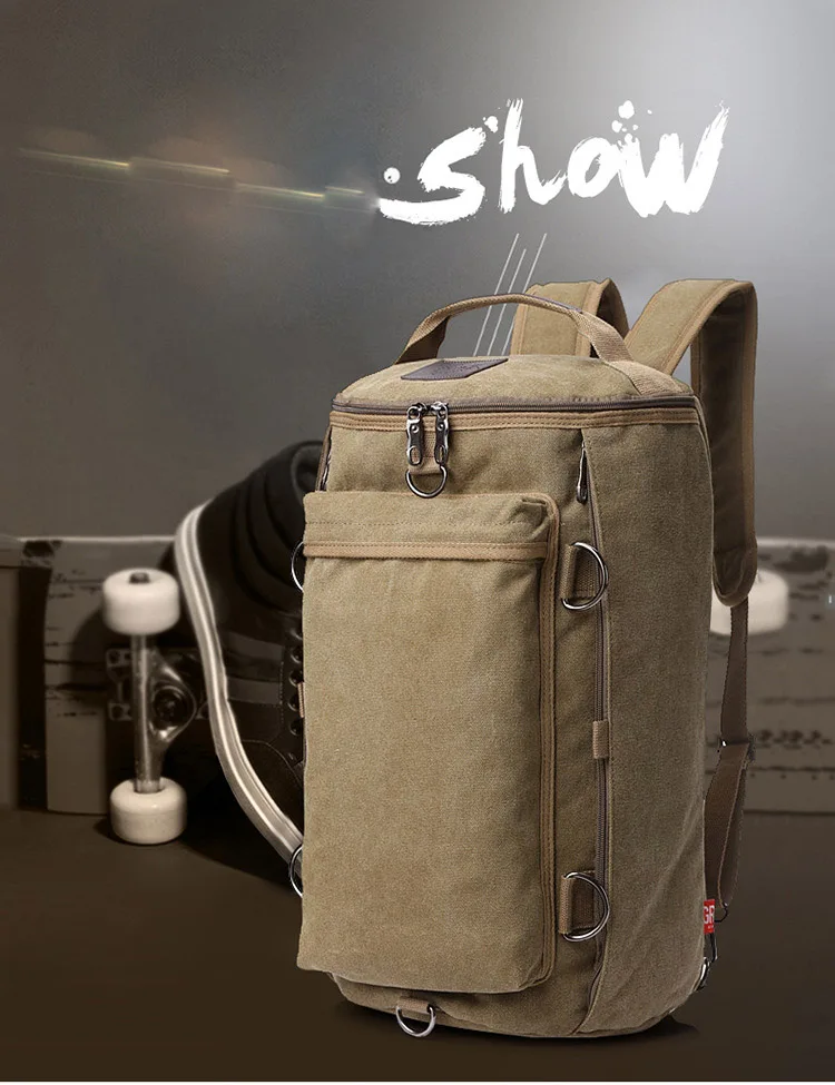 Men's Canvas Travel Backpack Large Mutifuction Vintage Weekends Rucksack Male Fashion Hand Duffle Luggage Overnight Bag for men (14)
