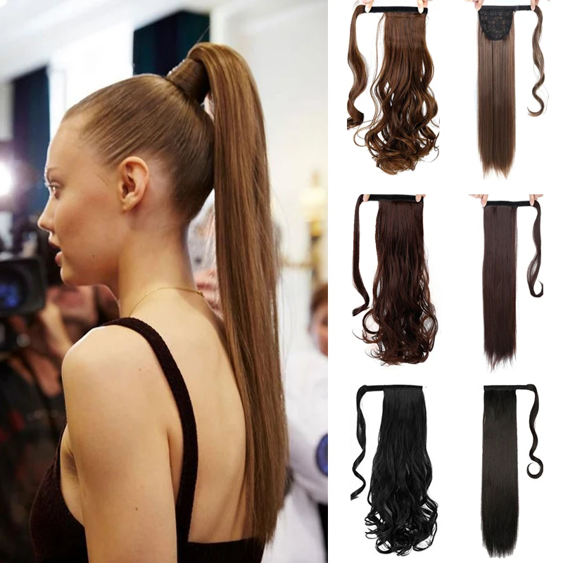 MSTN 24 Inches Long Synthetic Straight Ponytails for Women Natural Clip In Ponytail Hair Extension Hairpieces Blonde Fake Hair