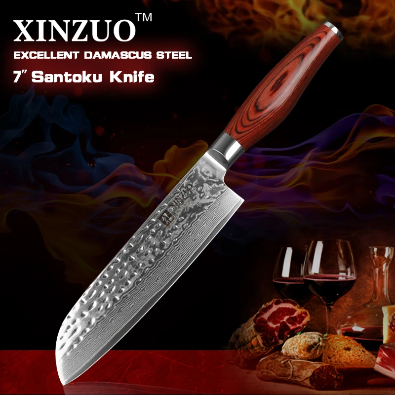 

XINZUO 7" Santoku Knife 73 layers Japan Damascus Steel Kitchen Knife Japanese Chef Cook Knives for Vegetable Pakkawood Handle