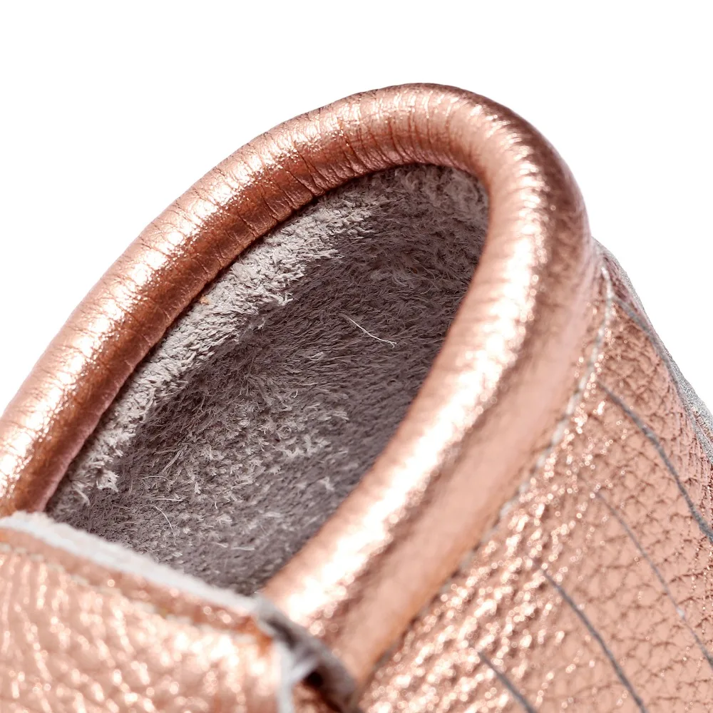 Drop Shipping Genuine Leather Fring Baby Shoes Soft Sole Shine Rose Gold Baby Girl Shoes Newborn First Walkers Crib Shoes