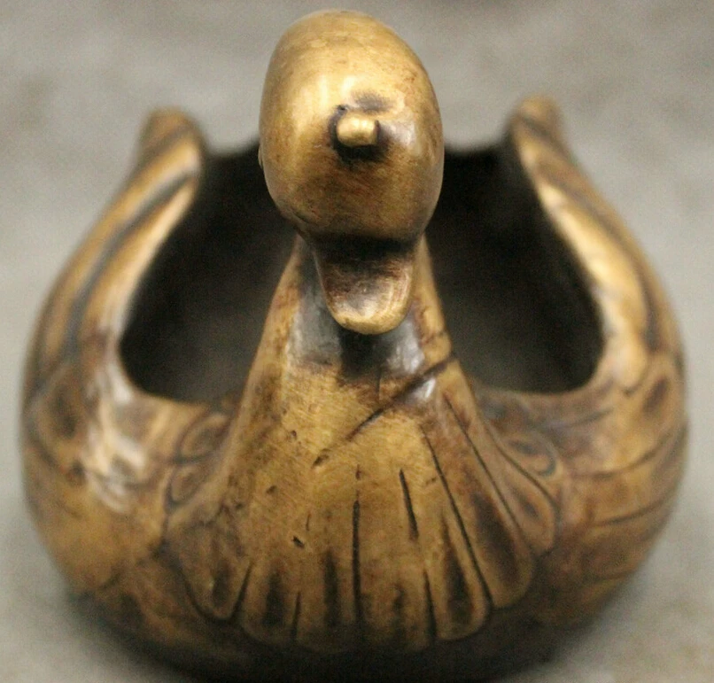 

S2347 FengShui Chinese Bronze Copper JiXiang Duck Goose Head Statue Art Box Ashtray D0318