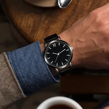 

Men Leather Band Analog Quartz Round Wrist Watch Watches F825 Drop Shipping