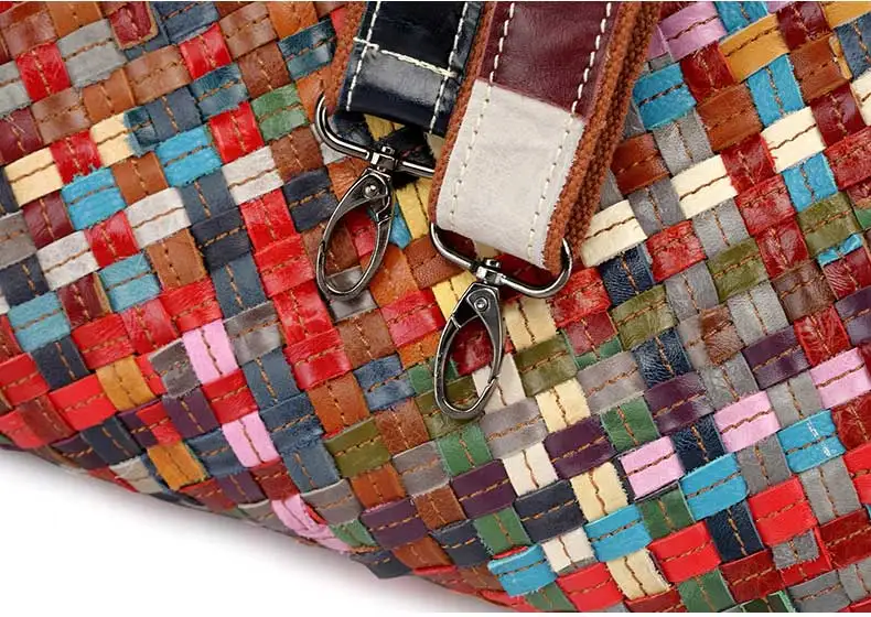 Genuine Leather Handmade Women's bag  Knitted  Colorful  Shoulder  Bag Strap satchel cow skin handbags (13)