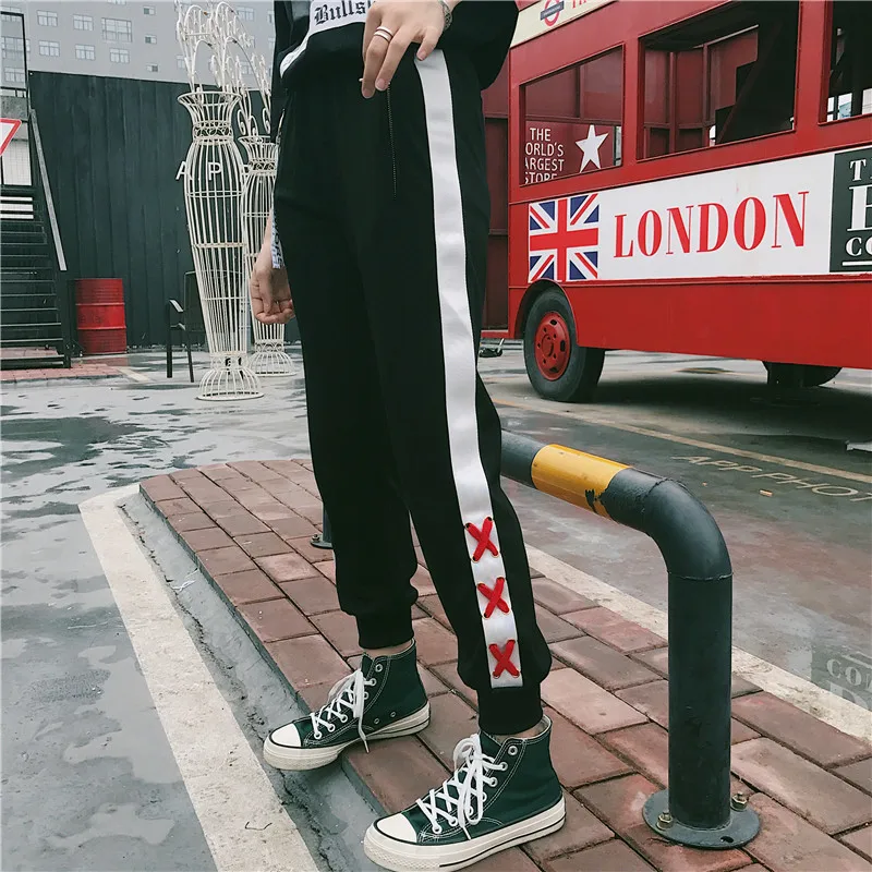 Spring And Autumn Korean Ulzzang Black Pants Personality Loose Bandage Design Harem Pants Fashion Harajuku Casual Pants For Girl