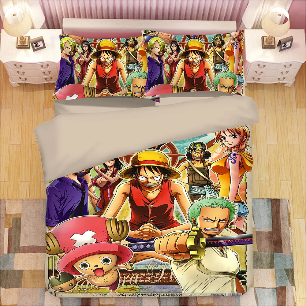3D Anime one piece Bedding Set Multi Size 3pcs single double king
