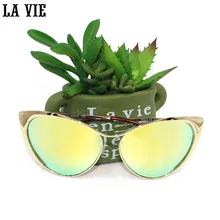 LA VIE Cat Eye Sunglasses Women 2017 Hot Cat Eye Sunglasses Female Brand Designer Gold Silver Shadow Oculos Gafas Tom For