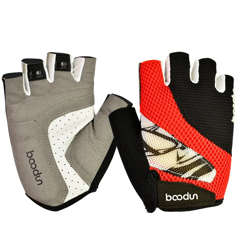 Велосипедные перчатки BOODUN с открытыми пальцами гелевые S/M/L/XL летние цветные велосипедные перчатки для горного велосипеда Мужские дышащие Нескользящие быстросъемные - Цвет: heihongse