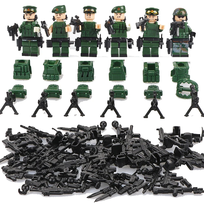 

6PCS/Set Compatible legoed Military Building Blocks ww2 Soldier SWAT Army Special Forces Team Soldiers Weapons Kids Toys Bricks
