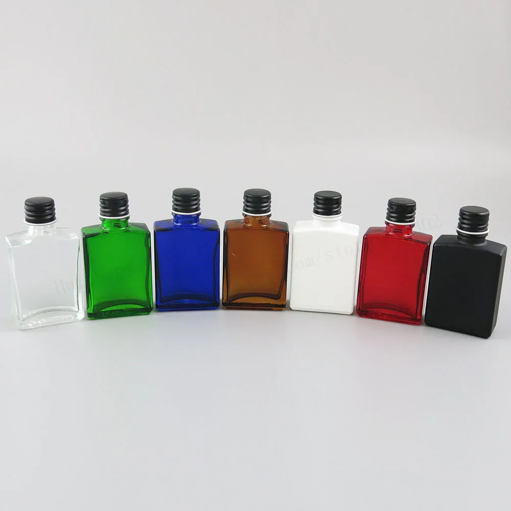 12x30 ml 1oz квадратная плоская черная белая прозрачная красная синяя зеленая стеклянная бутылка с серебристыми черными алюминиевыми крышками и уплотнением