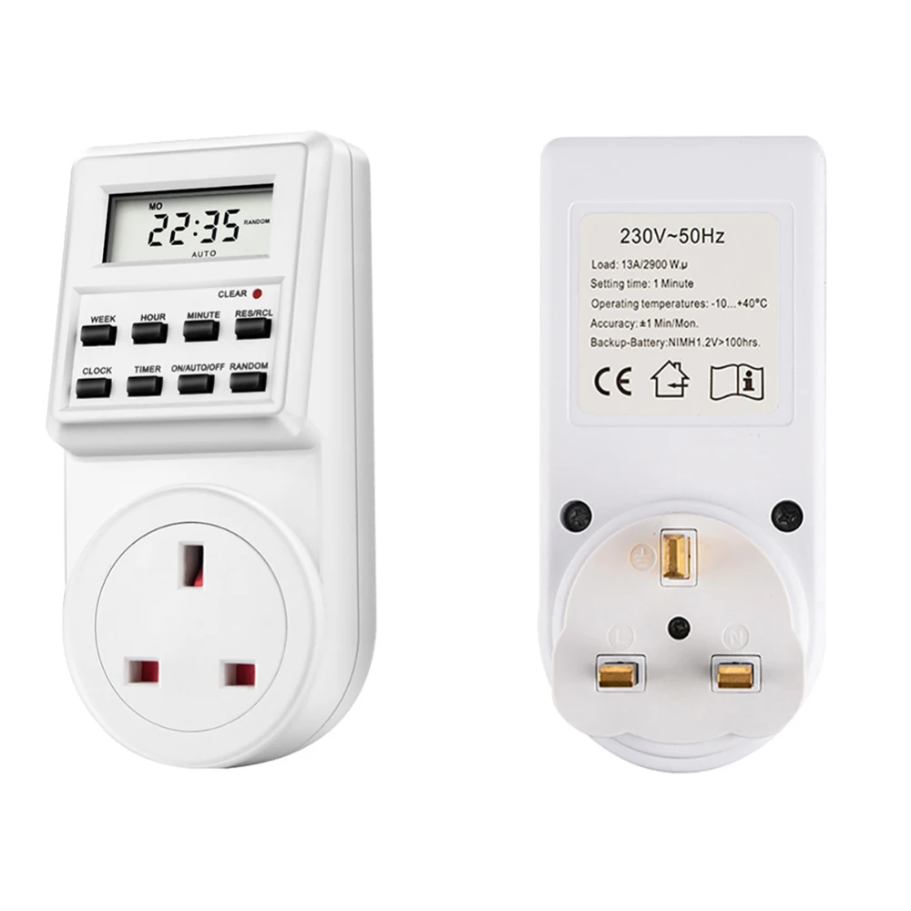 

LCD Display Digital Time Switch Timer With UK Plug Socket Weekly Programmable Electronic Digital Timer Switch 13A 230V 50Hz