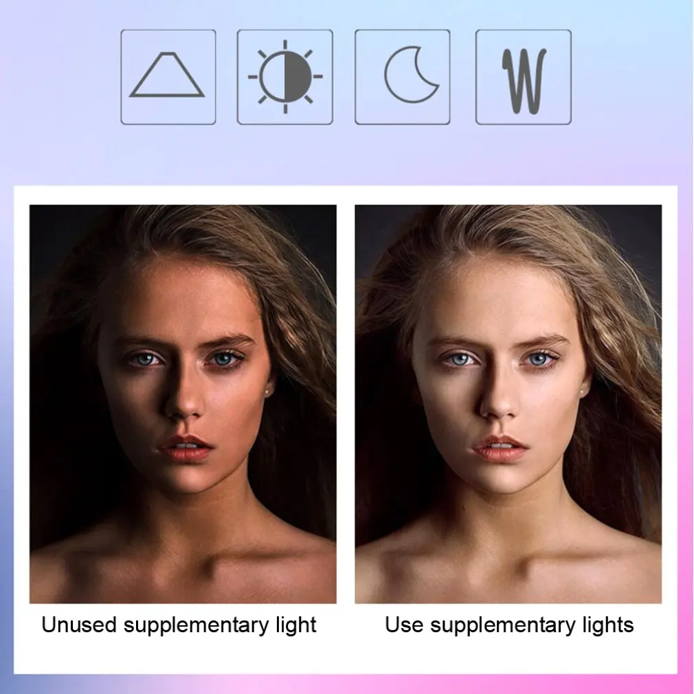 Светодиодный кольцевой светильник для селфи, портативная лампа для селфи, светящаяся лампа с зажимом для камеры, фотосъемки, видео, точечный светильник