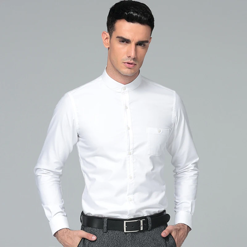 High Quality 2021 New Men's Shirt Regular Fit 100% Cotton Men Business Dress Long Sleeves Mandarin Collar Thickening