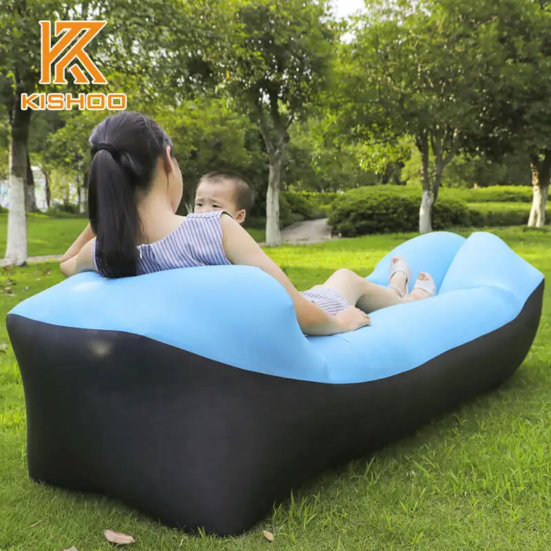 Black and skyblue Открытый пляж ленивый диван мешок спальный надувной подушки надувной диван-кровать ленивый мешок шезлонг быстрый складной кемпинг диван-салон - Цвет: Black and skyblue