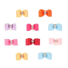 10pcs/lot Dog Bow Multi-color Ribbon Bowknots with Rhinestone Handmade Dog Bows Topknot Pet Hair Accessories noeud pour chien