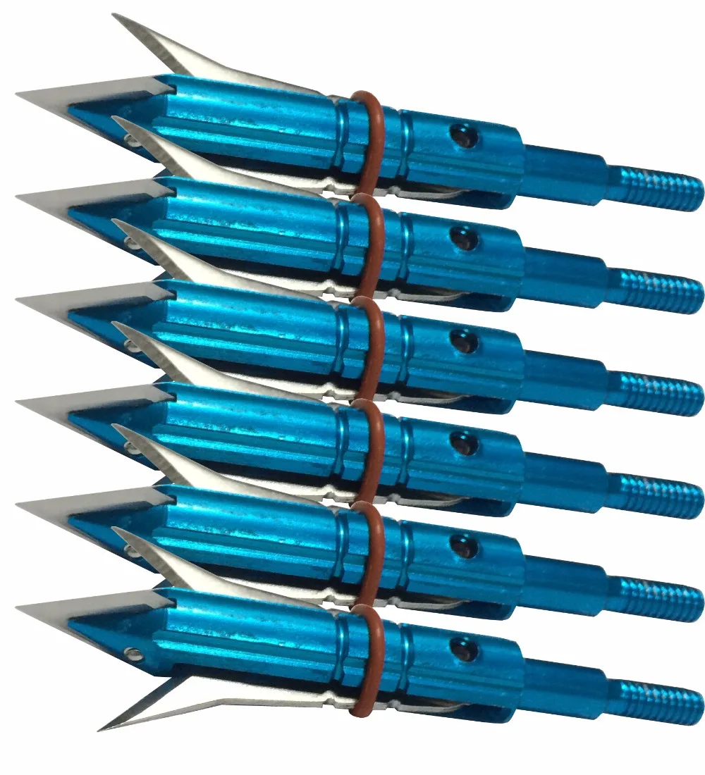 6pcs 100 Grain Blue Broadheads Arrowheads Crossbow Hunting Archery
