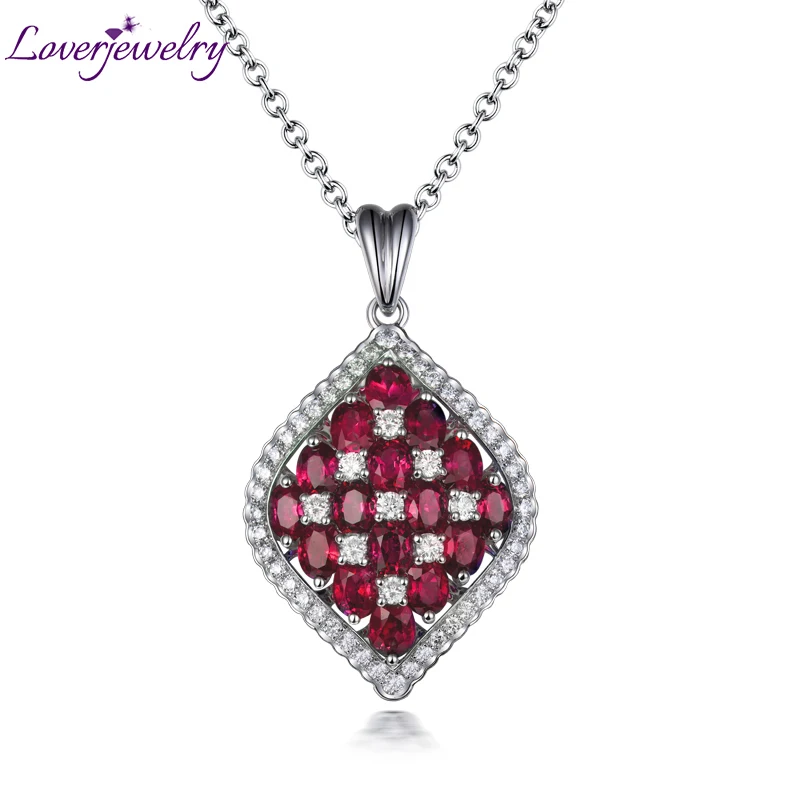 US $1.519.00 LOVERJEWELRY Ruby Pendant 18KT White Gold Genuine Diamonds Natural Ruby Emerald Sapphire Necklace Pendants Jewelry Making