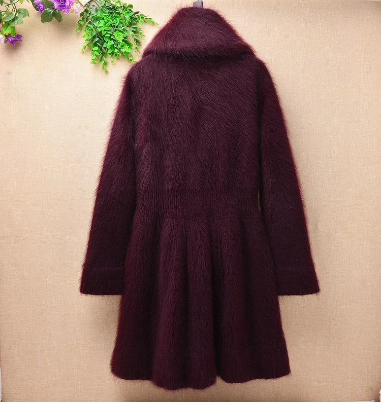 

Elegant women small size slim resist long thick fuzzy mink cashmere cardigan angora rabbit knitted fur long sleeves sweater coat