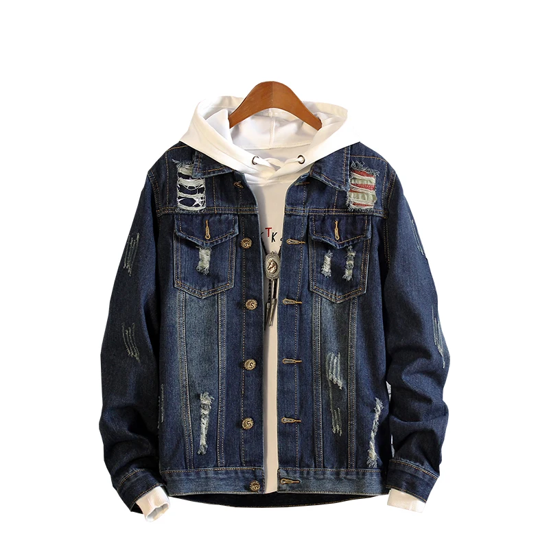 

Jeans Jacket Mens Jackets Coats Spring summer Denim Jacket Mens Hole Clothes Cotton Jeans Jacket