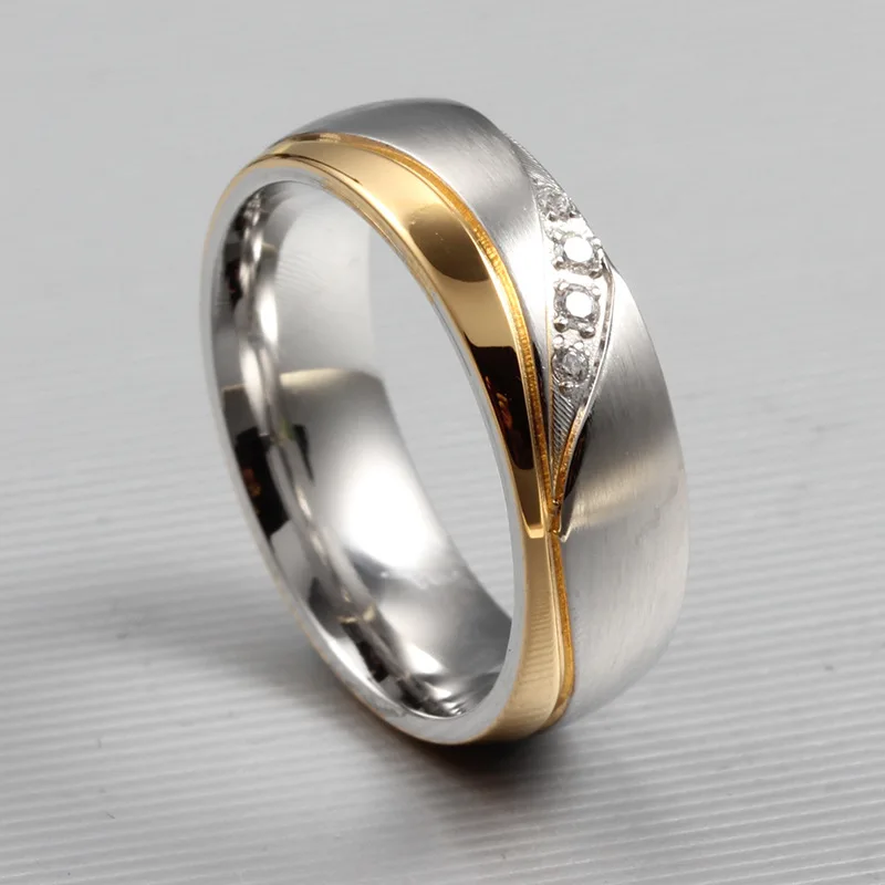 SHUANGR Lovers Wedding Engagement Rings Gold-Color CZ Couple Ring Band Women Men Stainless Steel alianca Fashion Jewelry