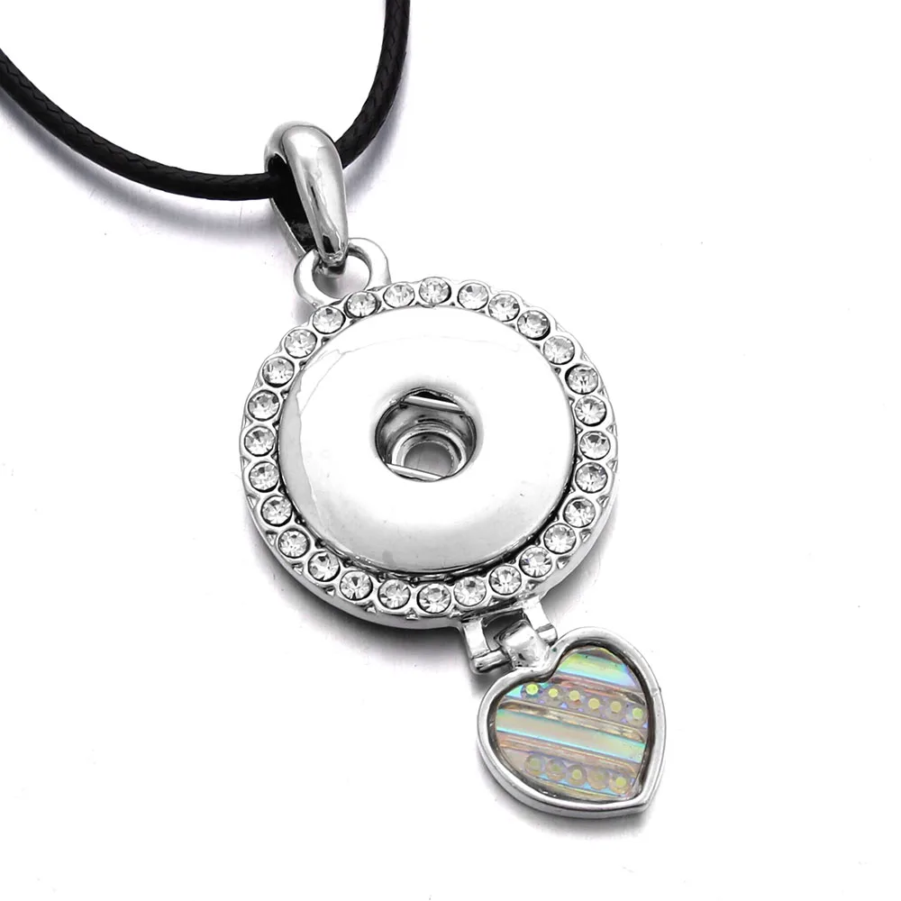 2018 New Snap Button Necklace Crystal Round Heart Snap Pendant Necklace
