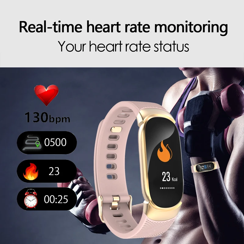 BANGWEI Women Smart Watch for Android IOS mobile phone Bluetooth watch Heart rate blood pressure monitoring  real-time detection