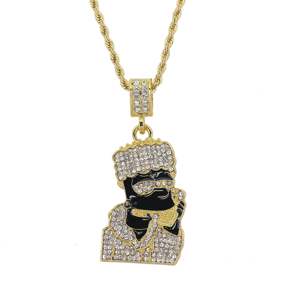 

Hot Hip Hop Cartoon Pendant Necklace Jewelry with 24inch Rope chain N403