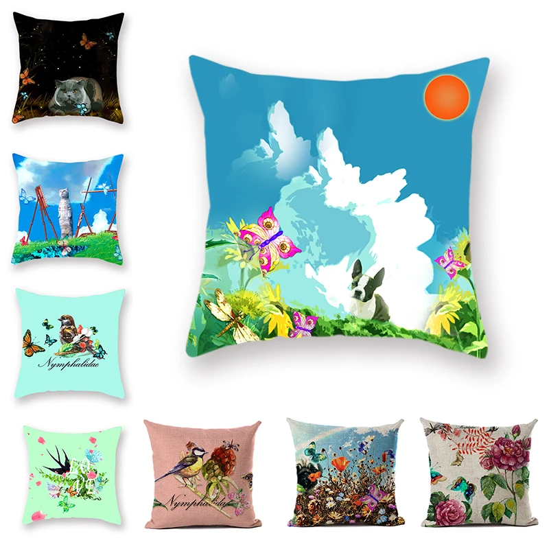 

Creative Ink Synthetic throw pillow Butterfly Printed Pillowcase Animal Home Decor Cushion Cover Pattern Green Accessories