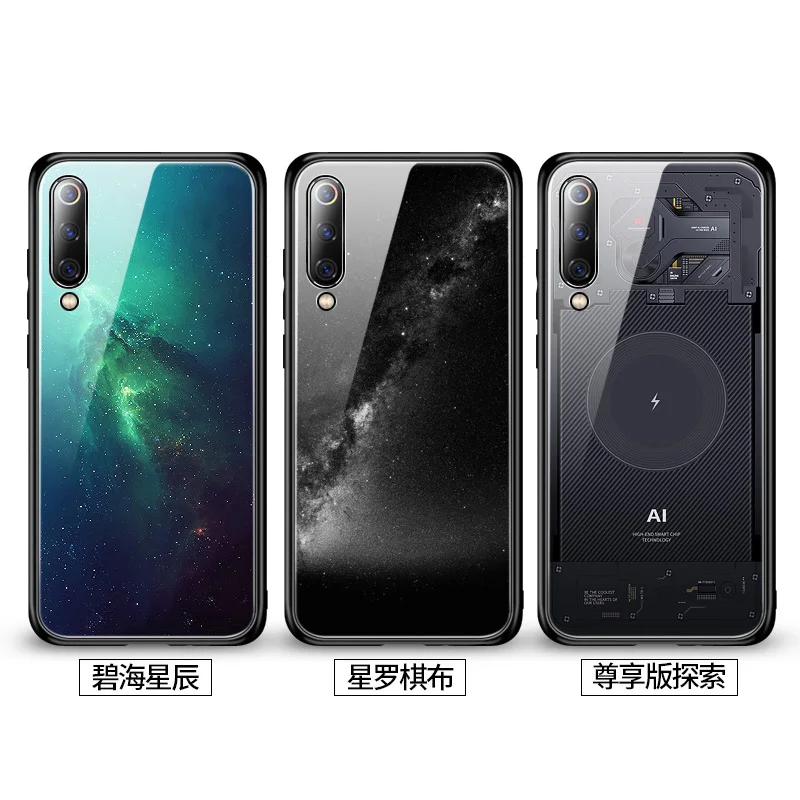 Aixuan Glass Case For Xiaomi mi 9/Mi9 Explorer/Xiaomi mi 9 SE Case painted Tempered Glass Silicon Protective full Cover Cases