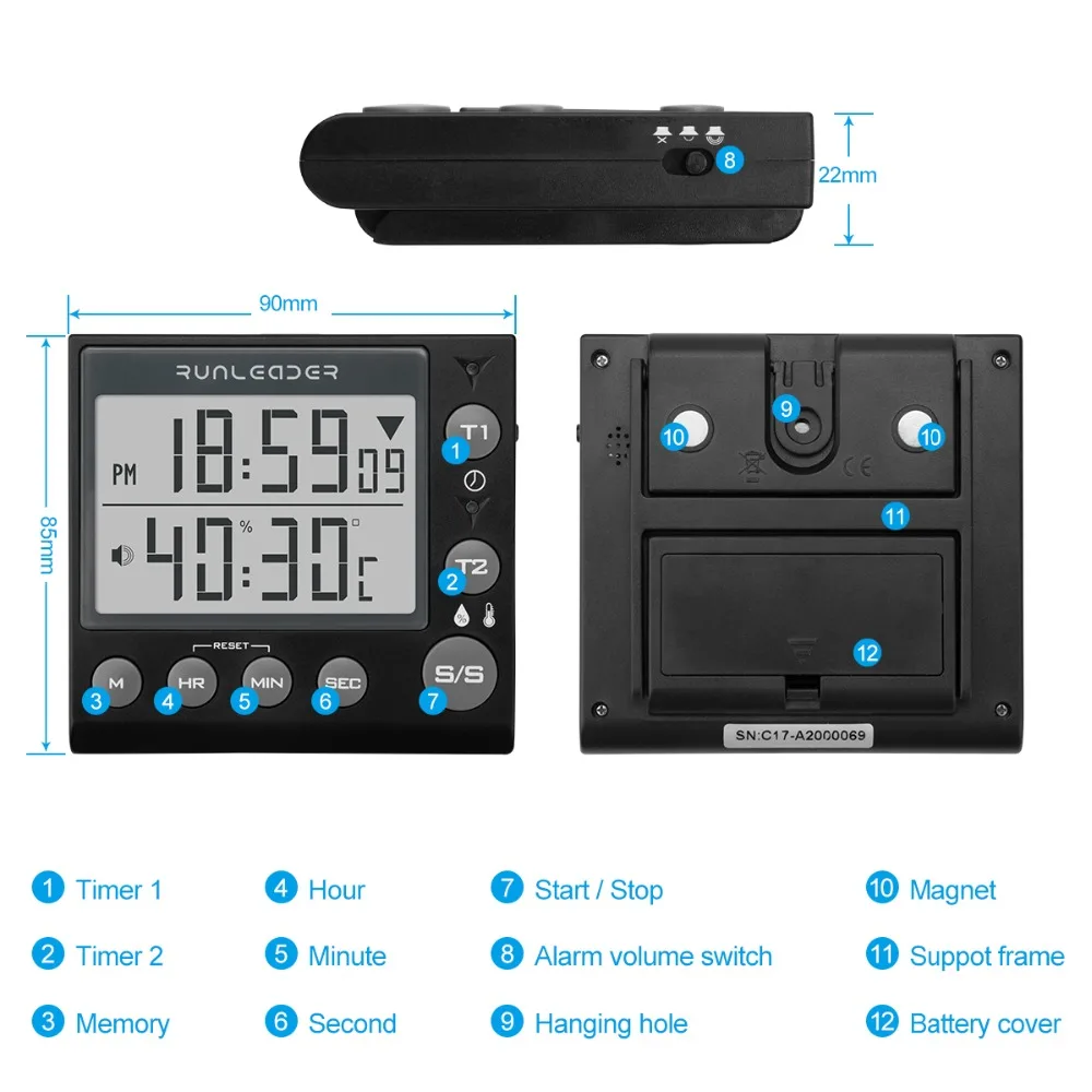Digital Kitchen Timer Cooking Timers  timer kitchen digital timer alarm timer countdown timer kitchen timer for kids 2-channel flashing kitchen timer Indoor temperature and humidity meter7