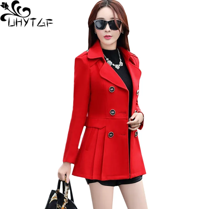 

UHYTGF Winter coat women Double-breasted Slim Autumn Wool Jacket elegant woman short coats Plus size woolen coat abrigo mujer175