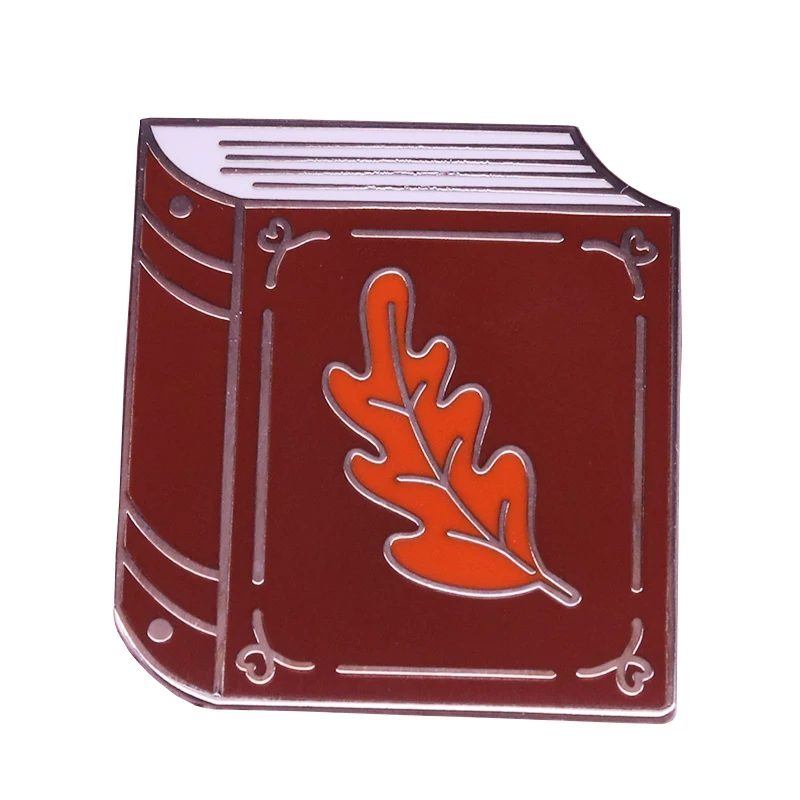 

Fall into books hard enamel pin chocolate brown autumn leaves brooch literary badge bookish reader gift