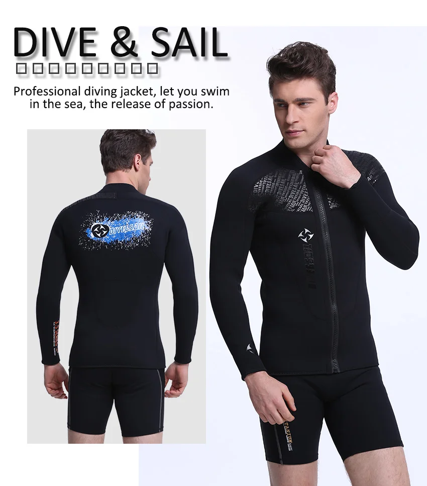 DIVE& SAIL мужские 3 мм Неопреновые куртки для дайвинга гидрокостюмы для серфинга с длинным рукавом передняя молния водные виды спорта согревают Топы пальто