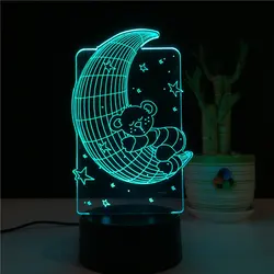 Луна медведь 3D светодио дный настольная лампа Night Lights USB светодио дный Иллюзия освещение для детей Спальня Свадебные украшения дома