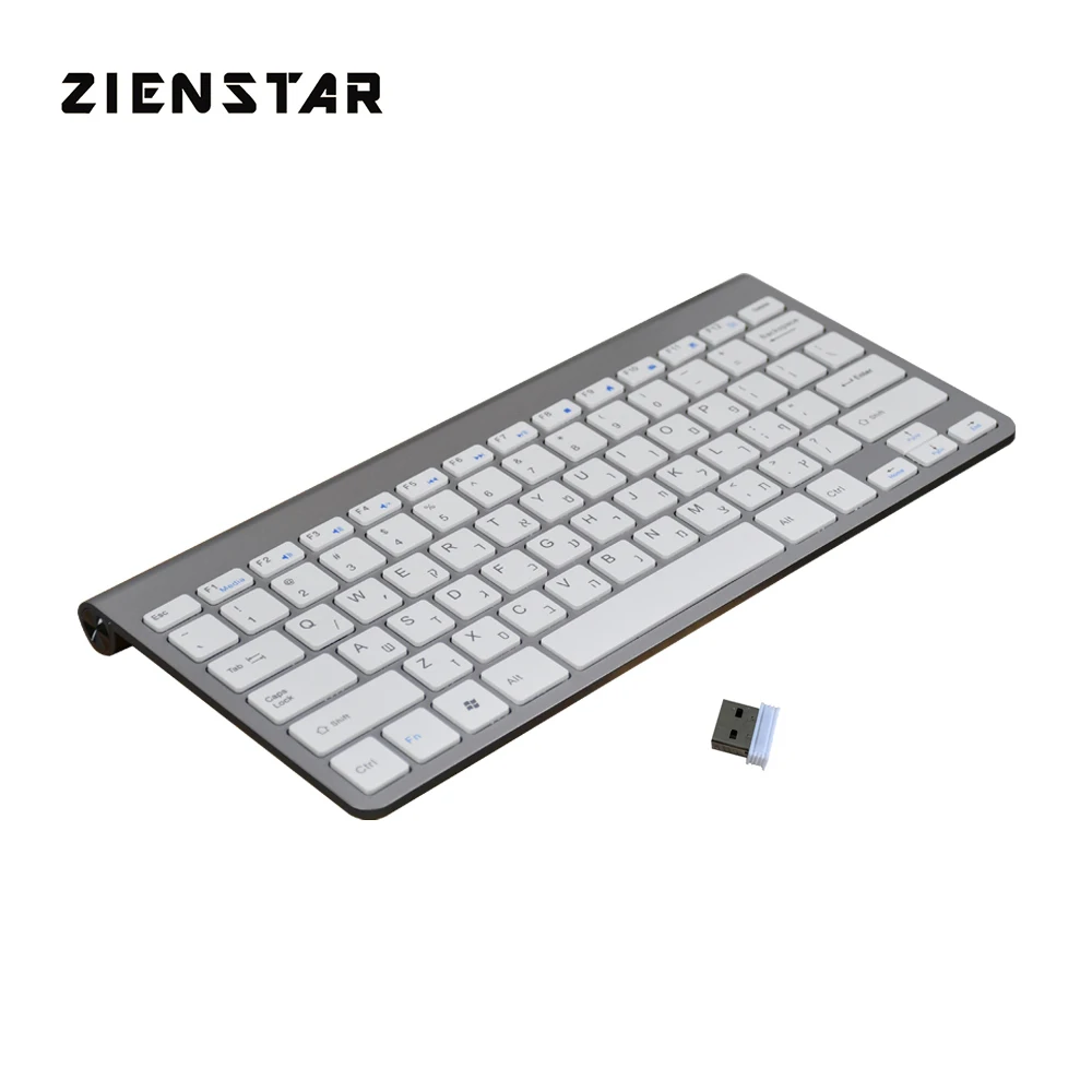 Zienstar ультра тонкая 2,4 ГГц Беспроводная клавиатура для Macbook/PC компьютера/ноутбука/Smart tv с usb-приемником, английский/Fr/Испанский/Ru