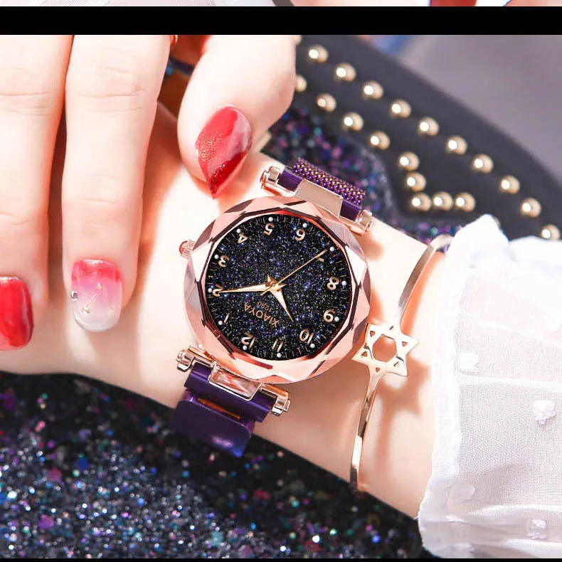 

Luxury Gold Watches Women 2018 New Fashion Starry Sky Wristwatches Mesh Magnetic Strap Waterproof Quartz Watches Montre Femme
