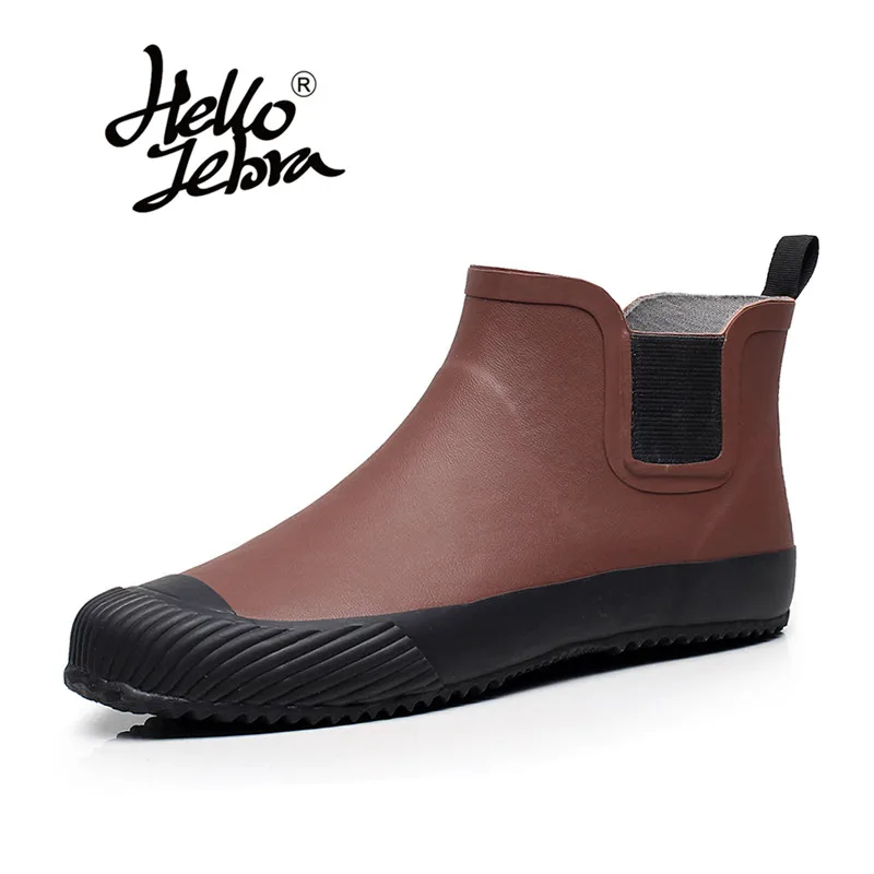 Hellozebra Men Rain Boots Leisure Water boots Printing Leather Low
